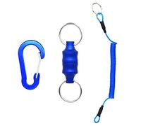 Evaty Llavero magnético de aleación de aluminio con soporte de red de pesca con mosca, retractor de red de pesca, clip magnético, conector de red de aterrizaje para anzuelos de pesca, señuelos, moscas, línea de trucha, llaves (azul)
