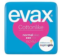 Evax Cottonlike Compresas con Alas, Normal, 64 Unidades, Hasta 100% Limpia y 0% Olor