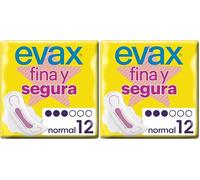 Evax Fina y Segura Compresas con Alas, Normal, 12 Unidades, Hasta 0% Olor (Paquete de 2)
