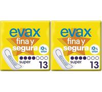 Evax Fina Y Segura Compresas Superabsobentes Super/Maxi, Neutralizan El Olor, Ultrafinas, 13 Unidades (Paquete de 2)