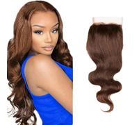 Evaxilc 18 pulgadas Body Wave cabello humano 4 x 4 HD cierre de encaje pre plucked with baby hair #4 Chocolate Brown No se desprende, sin enredos, 150% densidad brasileña virgen brasileña