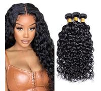 Evaxilc 22 24 26 Inch Bundles Human Hair Extension Cabello real Double Weft Hair Brazilian Remy Hair Water Wave Unprocessed Natural Black Minimal Shedding For Women 3 Bundles Total 300g