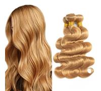 Evaxilc 22 24 26 Inch Bundles Human Hair Extension Cabello real Double Weft Hair Brazilian Remy Hair Body Wave Unprocessed Honey Blonde Minimal Shedding For Women 3 Bundles Total 300g