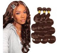 Evaxilc 22 24 26 Inch Bundles Human Hair Extension Cabello real Double Weft Hair Brazilian Remy Hair Body Wave Unprocessed Chocolate Brown Minimal Shedding For Women 3 Bundles Total 300g