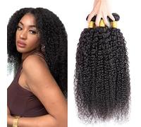 Evaxilc 22 24 26 Inch Bundles Human Hair Extension Natural Black Cabello Humano Brazilian Remy Hair Kinky Curly Unprocessed Minimal Shedding Double Weft Hair For Women 3 Bundles Total 300g