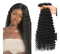 Evaxilc 22 24 26 Pulgadas Onda Profunda Cabello Natural de Brasil, Extensiones de Cabello Humano Remy Virgin, Paquetes de Cabello Weave, Doble Trenza #1B Negro Natural, 3 Paquetes Total 300g