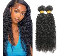 Evaxilc 22 24 Inch Bundles Human Hair Extension Natural Black Cabello Humano Brazilian Remy Hair Kinky Curly Unprocessed Minimal Shedding Double Weft Hair For Women 2 Bundles Total 200g