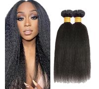 Evaxilc 22 24 Inch Bundles Human Hair Extension Natural Black Cabello Humano Brazilian Remy Hair Yaki Straight Unprocessed Minimal Shedding Double Weft Hair For Women 2 Bundles Total 200g