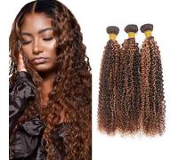 Evaxilc 24 26 28 Inch Bundle Human Hair Extension Cabello real Double Weft Hair Brazilian Remy Hair Kinky Curly Unprocessed Highlight Light Brown Minimal Shedding For Women 3 Bundle Total 300g