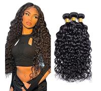 Evaxilc 24 26 28 Inch Bundles Human Hair Extension Cabello real Double Weft Hair Brazilian Remy Hair Water Wave Unprocessed Natural Black Minimal Shedding For Women 3 Bundles Total 300g