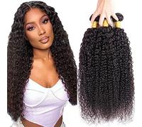 Evaxilc 24 26 28 Inch Bundles Human Hair Extension Cabello real Double Weft Hair Brazilian Remy Hair Kinky Curly Unprocessed Natural Black Minimal Shedding For Women 3 Bundles Total 300g