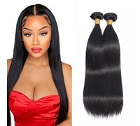 Evaxilc 24 26 Inch Bundles Human Hair Extension Natural Black Cabello Humano Brazilian Remy Hair Straight Unprocessed Minimal Shedding Double Weft Hair For Women 2 Bundles Total 200g