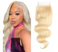 Evaxilc 24 Inch Body Wave Closure Human Hair 4x4 Free Part with Baby Hair Light Blonde Unprocessed Brazilian Human Hair Soft Transparent Lace Closures Sew in Natural Hairline for Women