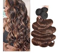 Evaxilc 26 28 30 Inch Bundle Human Hair Extension Cabello real Double Weft Hair Brazilian Remy Hair Body Wave Unprocessed Highlight Light Brown Minimal Shedding For Women 3 Bundle Total 300g