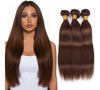 Evaxilc 26 28 30 Inch Bundles Human Hair Extension Cabello real Double Weft Hair Brazilian Remy Hair Straight Unprocessed Chocolate Brown Minimal Shedding For Women 3 Bundles Total 300g