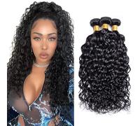 Evaxilc 26 28 30 Inch Bundles Human Hair Extension Cabello real Double Weft Hair Brazilian Remy Hair Water Wave Unprocessed Natural Black Minimal Shedding For Women 3 Bundles Total 300g
