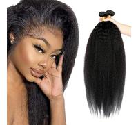 Evaxilc 26 28 30 Inch Bundles Human Hair Extension Cabello real Double Weft Hair Brazilian Remy Hair Yaki Straight Unprocessed Natural Black Minimal Shedding For Women 3 Bundles Total 300g