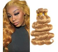 Evaxilc 26 28 30 Inch Bundles Human Hair Extension Cabello real Double Weft Hair Brazilian Remy Hair Body Wave Unprocessed Honey Blonde Minimal Shedding For Women 3 Bundles Total 300g