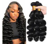 Evaxilc 26 28 30 Pulgadas Cabello Ondulado Suelto Echthaar Tressen Paquetes de Cabello Brazilian Remy Virgin Human Hair Weave Paquetes de Extensión de Cabello Humano Doble Trenza #1B Natural Negro 3