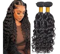 Evaxilc 26 28 Inch Bundles Human Hair Extension Natural Black Cabello Humano Brazilian Remy Hair Water Wave Unprocessed Minimal Shedding Double Weft Hair For Women 2 Bundles Total 200g