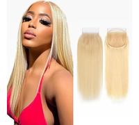Evaxilc 26 Inch #613 Light Blonde 4X4 Lace Closure Unprocessed Remy Straight Brazilian Virgin Hair Transparent Lace Closures Sew in Natural Hairline Peluca de pelo real for Women