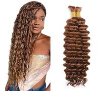 Evaxilc 28 28 Inch Deep Wave Human Hair For Braiding Cabello humano Unprocessed No Weft Bulk Braiding Hair Extensions For Boho Braids #30 Light Brown Color 2 Bundles Total 100g one pack