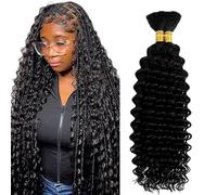 Evaxilc 28 28 Inch Deep Wave Human Hair For Braiding Cabello humano Unprocessed No Weft Bulk Braiding Hair Extensions For Boho Braids #1B Natural Black Color 2 Bundles Total 100g one pack