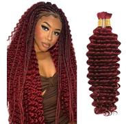 Evaxilc 28 28 Inch Deep Wave Human Hair For Braiding Cabello humano Unprocessed No Weft Bulk Braiding Hair Extensions For Boho Braids #99J Burgundy Red Color 2 Bundles Total 100g one pack