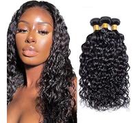 Evaxilc 28 30 32 Inch Bundles Human Hair Extension Cabello real Double Weft Hair Brazilian Remy Hair Water Wave Unprocessed Natural Black Minimal Shedding For Women 3 Bundles Total 300g