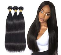 Evaxilc 28 30 32 Inch Bundles Human Hair Extension Cabello real Double Weft Hair Brazilian Remy Hair Straight Unprocessed Natural Black Minimal Shedding For Women 3 Bundles Total 300g