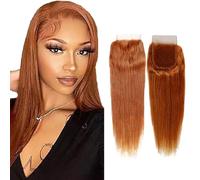 Evaxilc 28 Inch #30 Light Brown 4X4 Lace Closure Unprocessed Remy Straight Brazilian Virgin Hair Transparent Lace Closures Sew in Natural Hairline Peluca de pelo real for Women