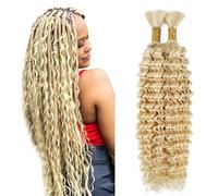 Evaxilc 30 30 Inch Deep Wave Human Hair For Braiding Cabello humano Unprocessed No Weft Bulk Braiding Hair Extensions For Boho Braids #613 Light Blonde Color 2 Bundles Total 100g one pack
