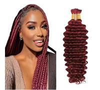 Evaxilc 30 30 Inch Deep Wave Human Hair For Braiding Cabello humano Unprocessed No Weft Bulk Braiding Hair Extensions For Boho Braids #99J Burgundy Red Color 2 Bundles Total 100g one pack