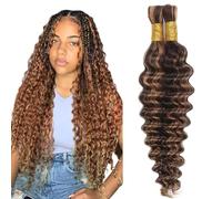 Evaxilc 30 30 Inch Deep Wave Human Hair For Braiding Cabello humano Unprocessed No Weft Bulk Braiding Hair Extensions For Boho Braids P430 Highlight Brown Color 2 Bundles Total 100g one pack