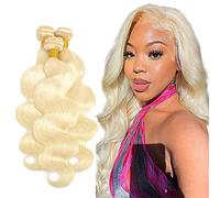 Evaxilc 30 32 34 Inch Bundles Human Hair Extension Cabello real Double Weft Hair Brazilian Remy Hair Body Wave Unprocessed Light Blonde Minimal Shedding For Women 3 Bundles Total 300g