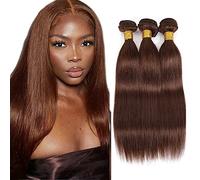 Evaxilc 30 32 34 Inch Bundles Human Hair Extension Cabello real Double Weft Hair Brazilian Remy Hair Straight Unprocessed Chocolate Brown Minimal Shedding For Women 3 Bundles Total 300g