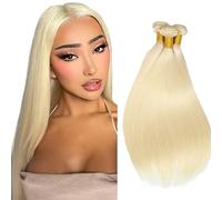 Evaxilc 30 32 34 Inch Bundles Human Hair Extension Cabello real Double Weft Hair Brazilian Remy Hair Straight Unprocessed Light Blonde Minimal Shedding For Women 3 Bundles Total 300g