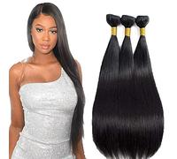 Evaxilc 30 32 34 Inch Unprocessed Tejiendo el pelo humano 1B Natural Black Bundles Human Hair Extension Brazilian Virgin Human Hair Straight Minimal Shedding Double Weft Weave Hair For Women