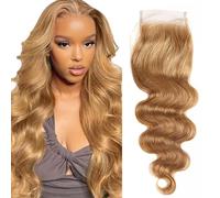 Evaxilc 30 pulgadas 4 x 4 cierre de encaje 8A grado Body Wave Top Lace Closure #27 Honey Blonde 100% sin procesar brasileño Virgin Extension Glueless No se enreda No mancha para mujeres