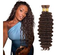 Evaxilc 32 32 Inch Deep Wave Human Hair For Braiding Cabello humano Unprocessed No Weft Bulk Braiding Hair Extensions For Boho Braids #4 Chocolate Brown Color 2 Bundles Total 100g one pack