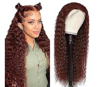 Evaxilc 32 Inch Deep Wave Glueless Wig Cabello humano Real Human Hair Peluca real 5x5 Lace Front Human Hair Wig Reddish Brown 150% Density Pre Plucked Natural Hairline Peluca de mujer real