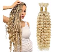 Evaxilc 34 34 Inch Deep Wave Human Hair For Braiding Cabello humano Unprocessed No Weft Bulk Braiding Hair Extensions For Boho Braids #613 Light Blonde Color 2 Bundles Total 100g one pack