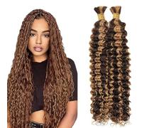 Evaxilc 34 34 Inch Deep Wave Human Hair For Braiding Cabello humano Unprocessed No Weft Bulk Braiding Hair Extensions For Boho Braids P427 Highlight Brown Color 2 Bundles Total 100g one pack