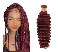 Evaxilc 34 34 Inch Deep Wave Human Hair For Braiding Cabello humano Unprocessed No Weft Bulk Braiding Hair Extensions For Boho Braids #99J Burgundy Red Color 2 Bundles Total 100g one pack