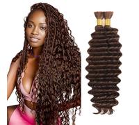 Evaxilc 34 34 Inch Deep Wave Human Hair For Braiding Cabello humano Unprocessed No Weft Bulk Braiding Hair Extensions For Boho Braids #4 Chocolate Brown Color 2 Bundles Total 100g one pack