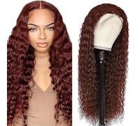 Evaxilc 34 Inch Deep Wave Glueless Wig Cabello humano Real Human Hair Peluca real 5x5 Lace Front Human Hair Wig Reddish Brown 150% Density Pre Plucked Natural Hairline Peluca de mujer real