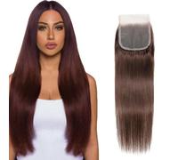 Evaxilc #4 Chocolate Brown 4X4 Lace Closure Unprocessed Remy Straight Brazilian Virgin Hair Transparent Lace Closures Sew in Natural Hairline Peluca de pelo real for Women 24 Inch