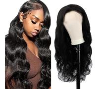 Evaxilc 5x5 Lace Front Human Hair Wig Brazilian Virgin Hair Minimal Tangle And Shedding Body Wave Echthaar Perruca #1B Natural Black 150% Density For Women 28 Inch