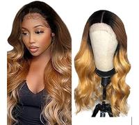 Evaxilc 5x5 Lace Front Human Hair Wig Brazilian Virgin Hair Minimal Tangle And Shedding Body Wave Echthaar Perruca T1B427 Black Root Ombre Brown 150% Density For Women 16 Inch
