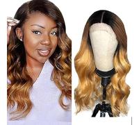 Evaxilc 5x5 Lace Front Human Hair Wig Brazilian Virgin Hair Minimal Tangle And Shedding Body Wave Echthaar Perruca T1B427 Black Root Ombre Brown 150% Density For Women 14 Inch